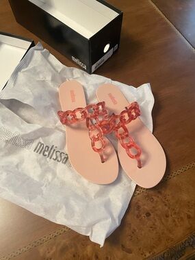 Melissa Blush Pink Jelly Sandals with Coral Chain Detail